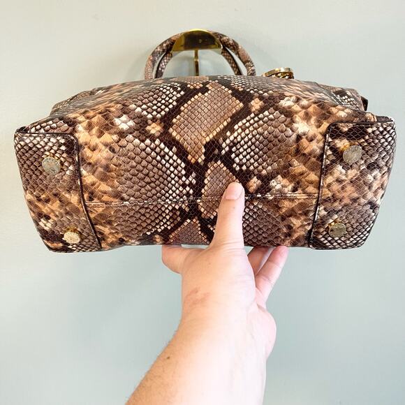 Michael Kors Embossed Leather Snakeskin Python Print Riley Satchel Hand Bag - Picture 10 of 13